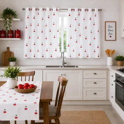Cortina Cozinha Estampada 2,00m X 1,40m Cereja Janela Luxo
