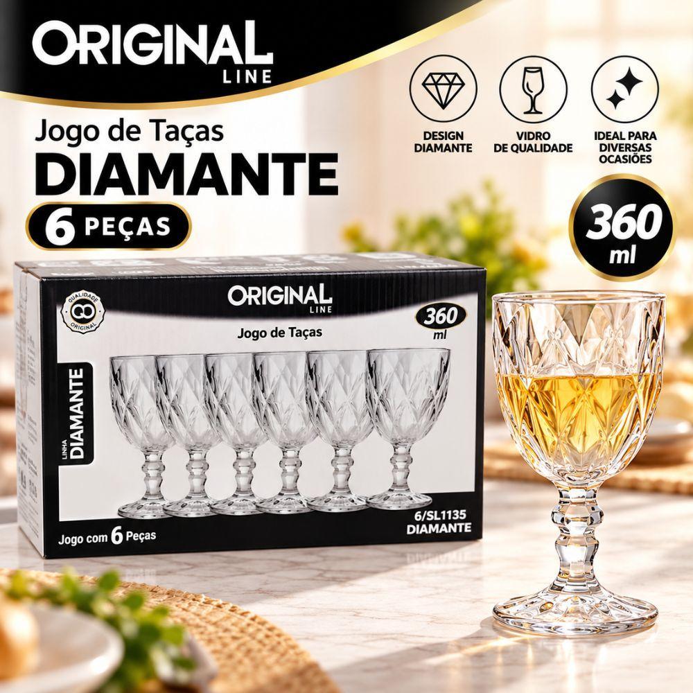 Conjunto Jogo de Taças de Vidro Diamante Bico de Jaca 360ml com 6 Peças