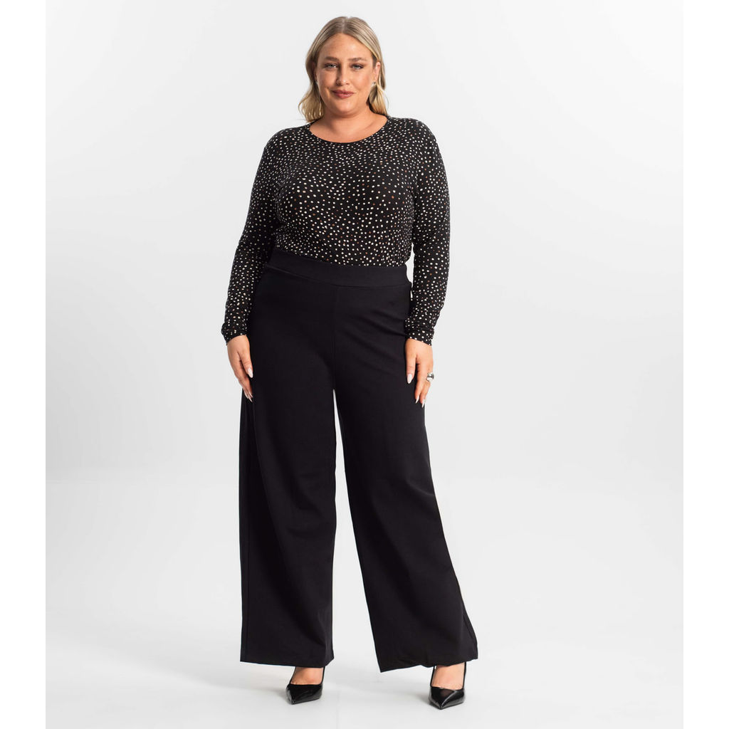 Calça Plus Size Feminina Pantalona Secret Glam Preto
