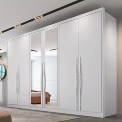 Guarda-Roupa Casal 6 Portas 6 Gavetas com Espelho 100% MDF Reno Branco Branco