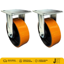 Kit 2 Rodízios Fixos Poliuretano 6 Pol 150mm 480kg JST Industrial Laranja