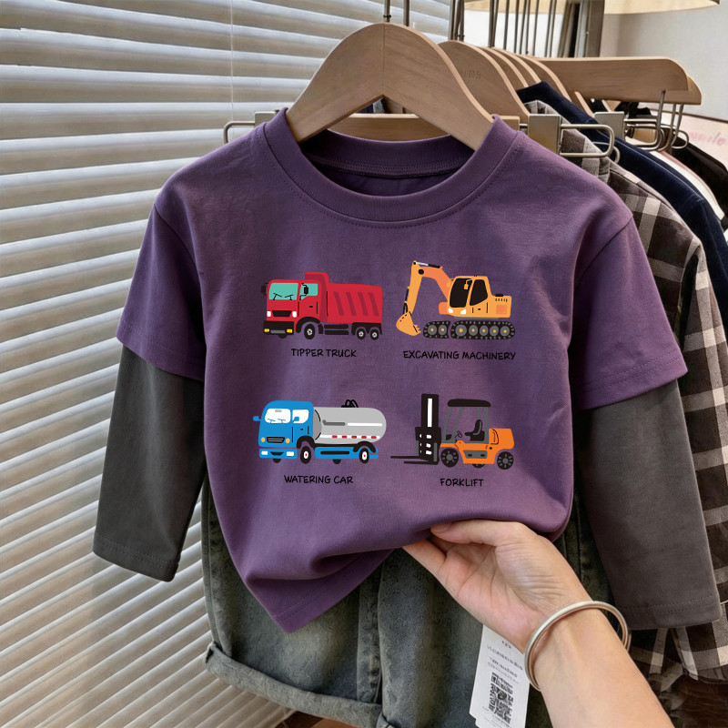 Desenhos animados carro meninos camiseta de manga comprida puro algodão crianças primavera outono versão coreana Casual 