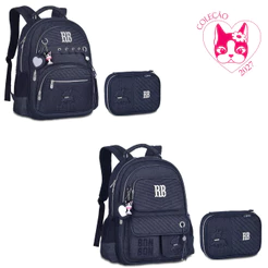 Kit de Mochila Costas e Estojo Rebecca Bonbon Jeans