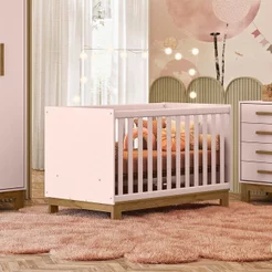 Berço Mini Cama Q Encanto Slim 83x74x133 cm Rosa/Acetinado Rosa Acetinado