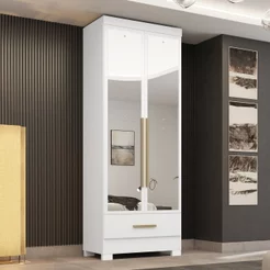 Guarda-Roupa 100% MDF 2 Portas 1 Gaveta com Espelhos Smart Plus Espresso Móveis Branco Branco
