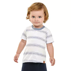 Camiseta Bebê Menino Malha Flamê Listrada Elian Branco