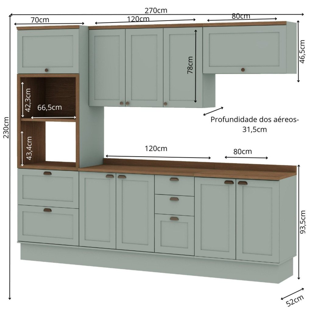 Cozinha Completa Modulada 5 Peças 100% MDF Modelo Americano Provençal Iluminata Verde/Mint/Ébano — imagem 2 de 2