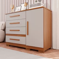 Cômoda para Quarto 1 Portas 4 Gavetas Pérola Expresso Móveis Marrom/Cinamomo/Off White Cinamomo/Off White