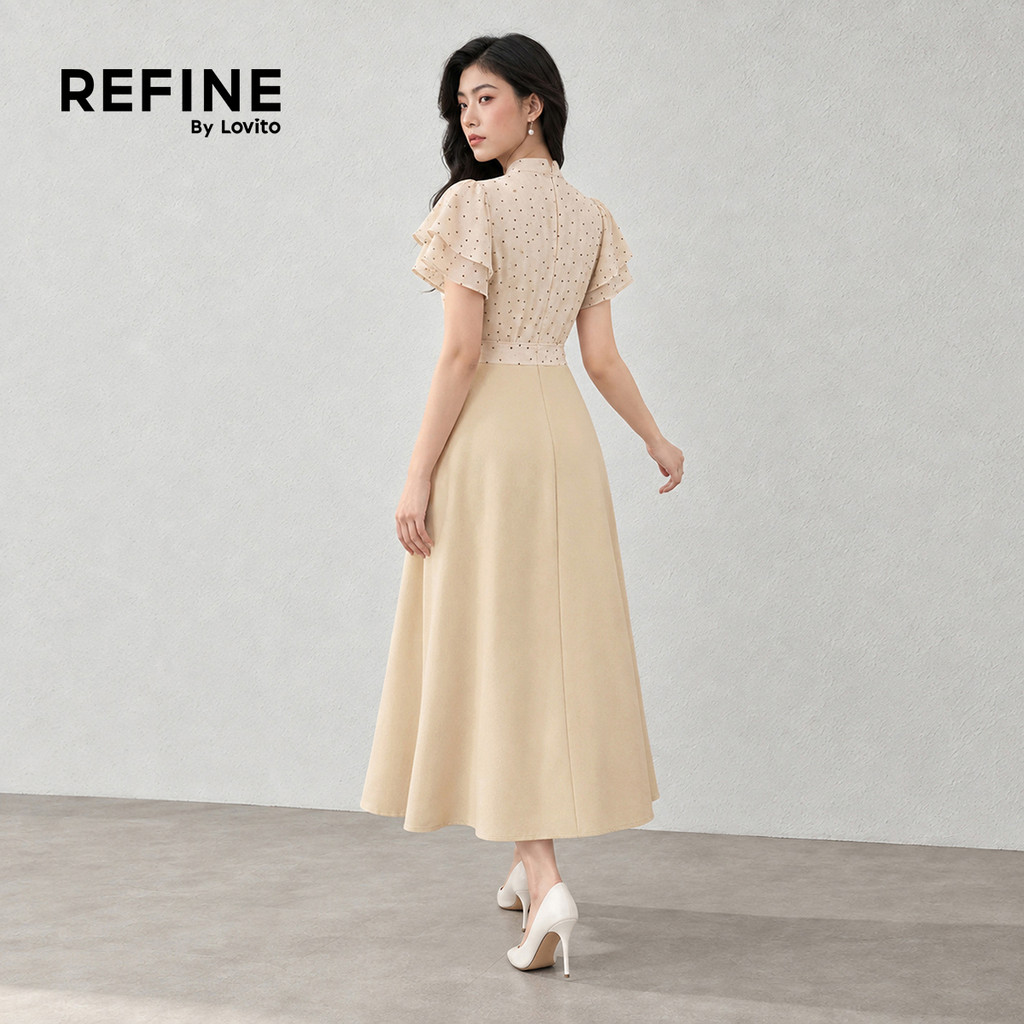 (Refine by Lovito) Vestido Feminino Chiffon Apricot Com Poás Babado Costura Em Tecido Amarrado Aline Para Trabalho DRR43P1D037 · foto 2