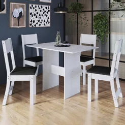 Conjunto Sala de Jantar 1 Mesa 4 Cadeiras Viena Branco/Preto Branco/Preto