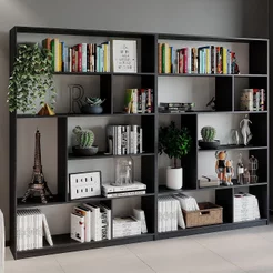 Kit 2 Estante para Livros 180 cm X 240 cm 4 Prateleiras Seattle Yescasa Preto Preto