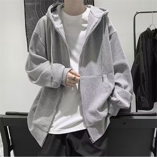 Americano Casual All-Match tamanho grande moletom com capuz cor sólida básico Cardigan jaqueta na moda masculina outono 