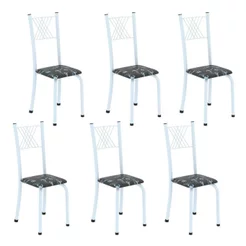 Kit 6 Cadeiras Tubular para Sala de Jantar Sara Branco/Preto Floral