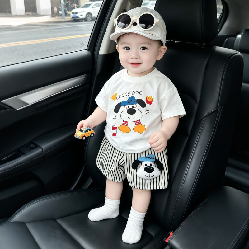 Crianças puro algodão de manga curta camiseta estilo pai-filho boneca tridimensional dos desenhos animados bonito bebê B