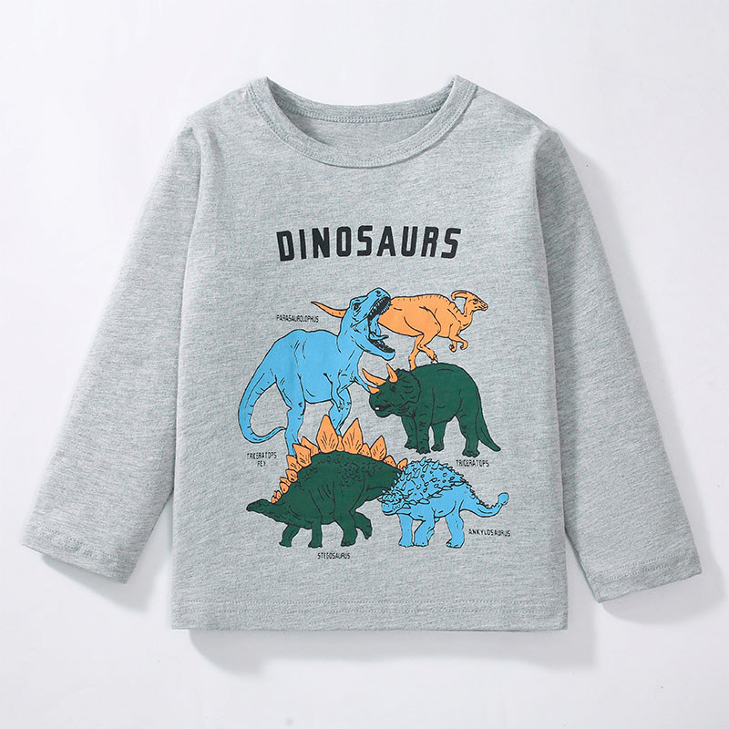 Primavera outono meninos de manga comprida camiseta algodão dos desenhos animados dinossauro malha crianças Casual pulôv