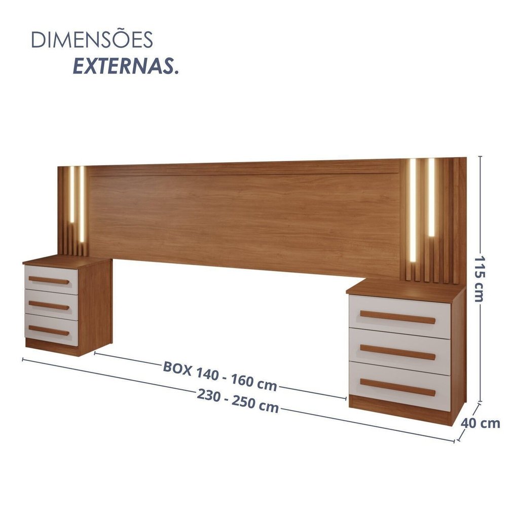 Cabeceira Casal Extensível com LED Luminous Yescasa Cinamomo/Off White · foto 2