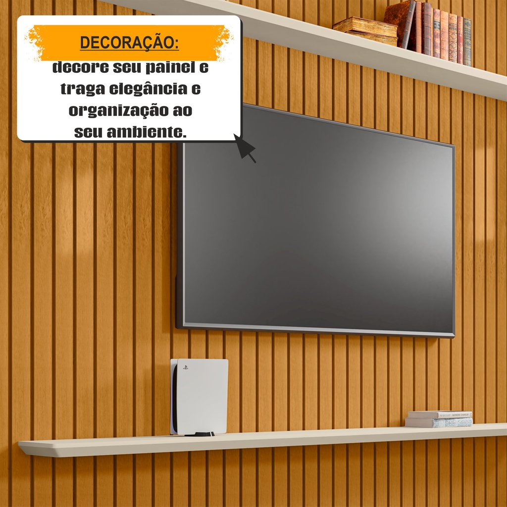 Painel para TV até 75 Polegadas Ripado 100% MDF 220x230cm Marrom Roma Cinamomo/Off White · foto 2