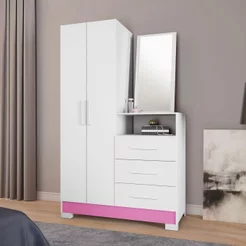 Cômoda para Quarto 3 Gavetas e 2 Portas com Espelho NT5165 Branco/New Branco New