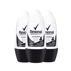 Kit Desodorante Roll On Rexona Invisible Feminino 50ml - 3 Unidades