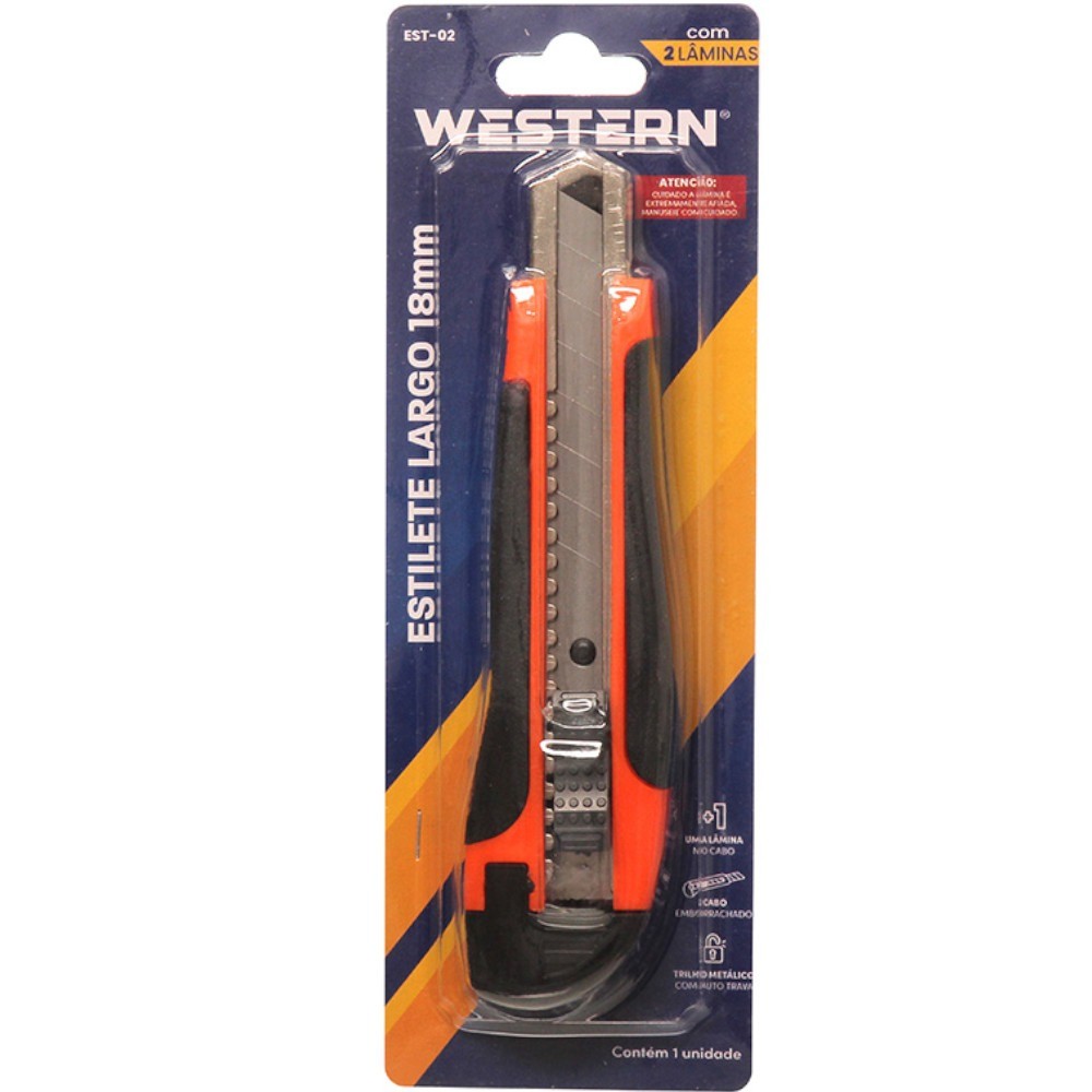 Estilete largo 18 mm emborrachado com 2 lâminas EST-02 - Western · foto 2