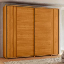Guarda-Roupa Casal 100% MDF 2 Portas de Correr 8 Gavetas com Ripado Yescasa Marrom Cinamomo Dali Cinamomo