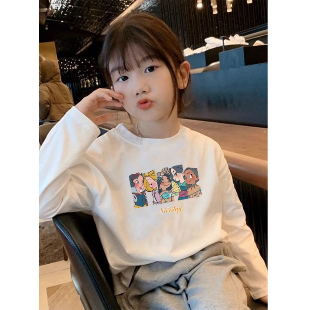 Grande menina puro algodão branco manga comprida camiseta primavera outono menina camisa de fundo interior crianças outo