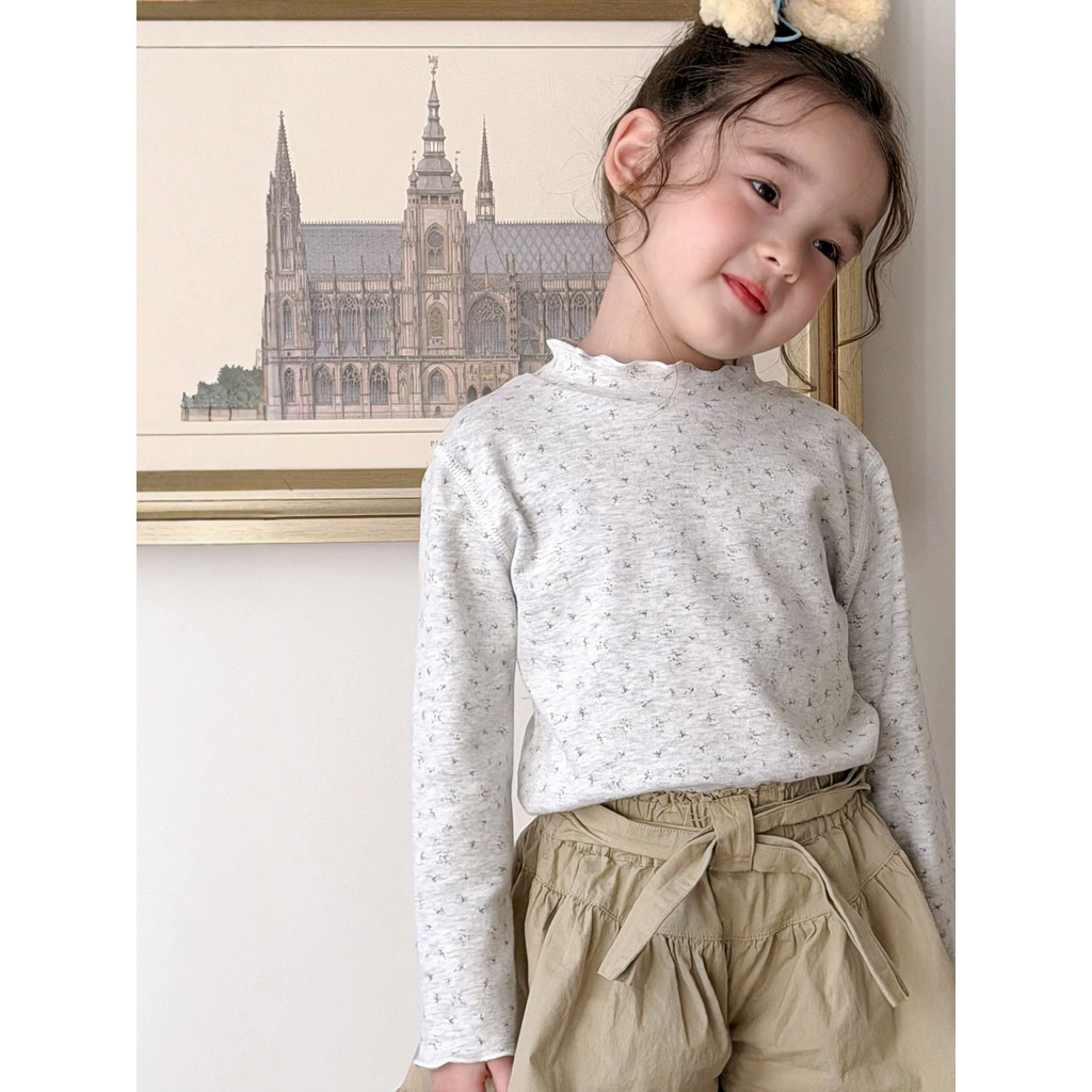 Classe A puro algodão meninas manga comprida camiseta estilo coreano bolinhas fungo borda médio pequenas crianças All-Ma