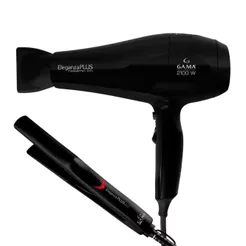 Kit Secador 2100W 127V + Prancha Bivolt 210C Gama Eleganza Plus
