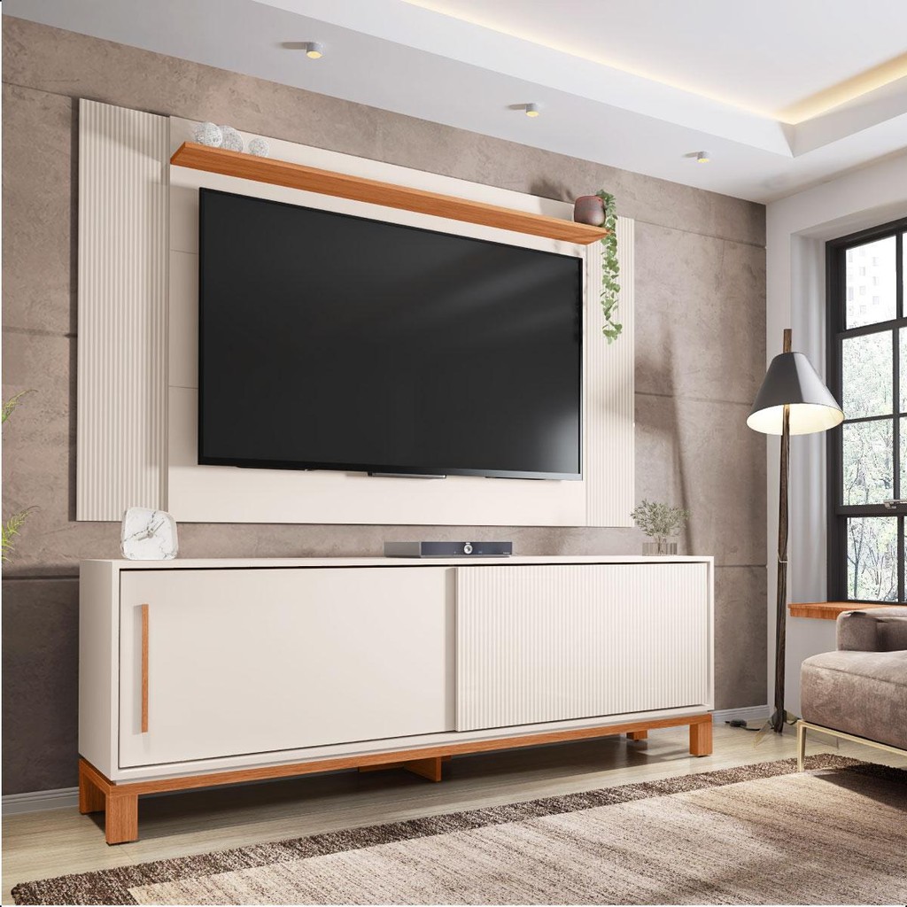 Bancada Rack com Painel  Para Tv até 65 Polegadas Jace Bege em Oferta na Shopee