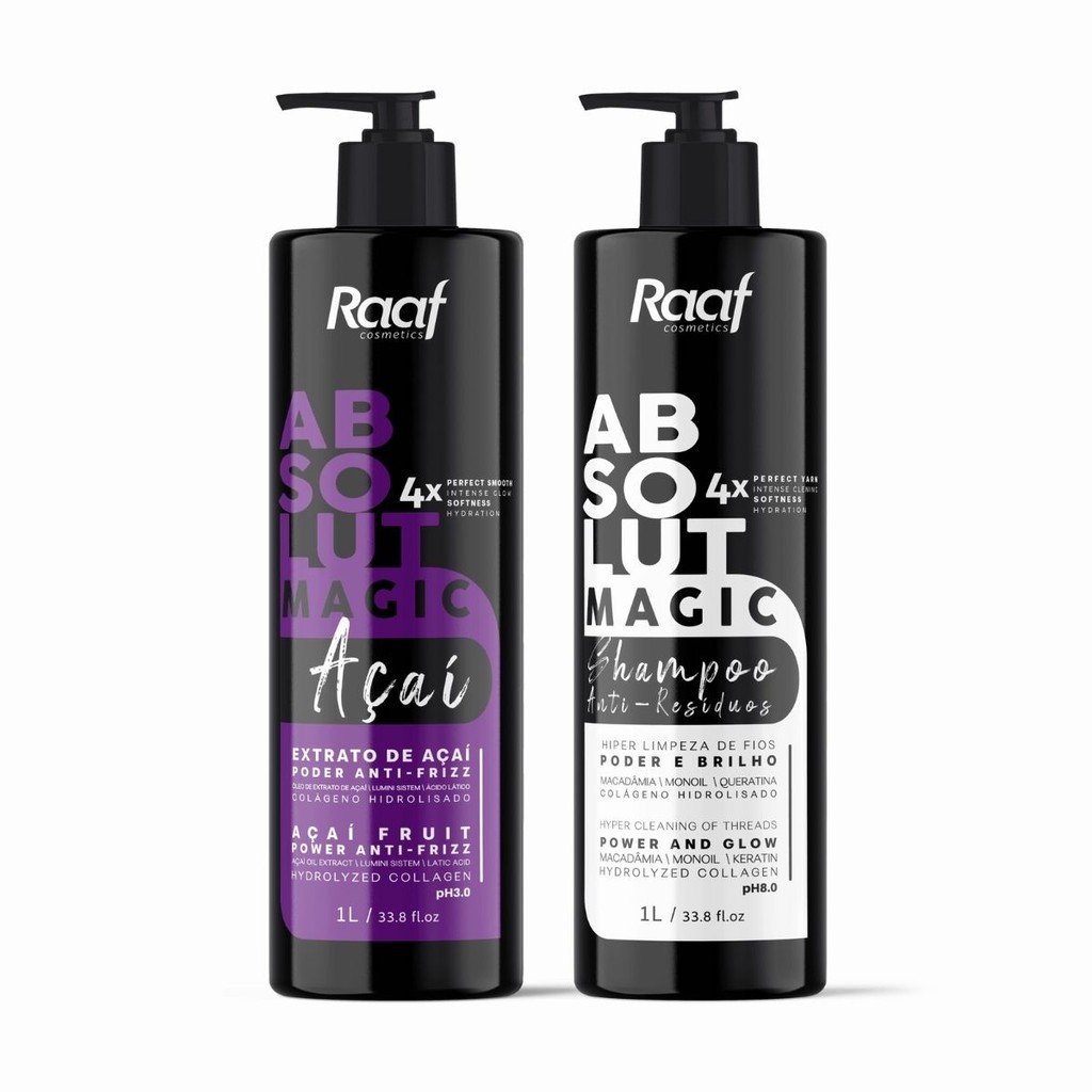Kit Selante Capilar Progressiva Profissional Anti-Frizz Matizador Absolut Açaí Raaf + Shampoo 1L