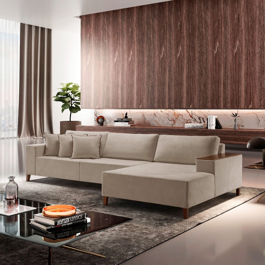 Sofá Grécia com Chaise Bouclê 2,90M Cru