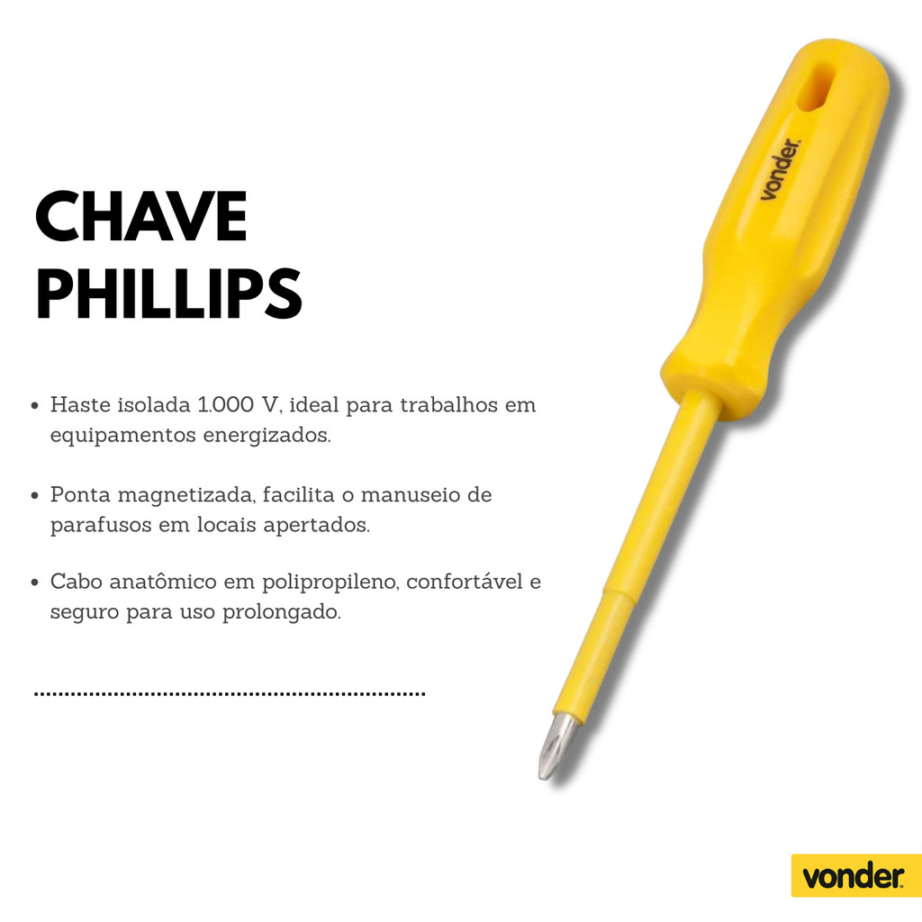 Chave Phillips Vonder 3/16"x4" – Haste Isolada Alta Proteção 1000V