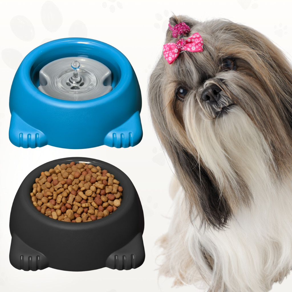 Comedouro E Bebedouro 1 Litro Com Boia E Pelos Longos Grande Pote Tigela Para Cães e Gatos Pet
