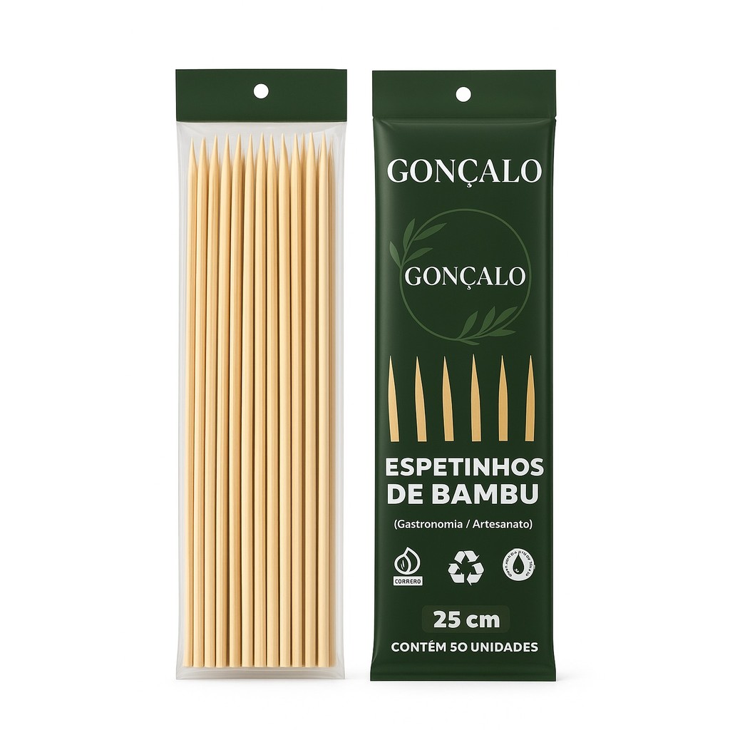50 un Palitos De Bambu Espeto P/ Churrasco 25cm Gonçalo