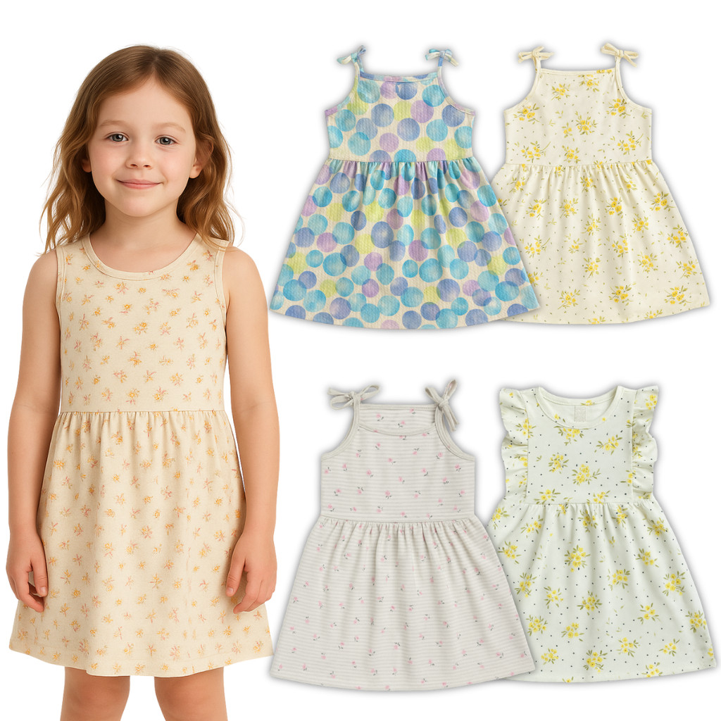 Kit 2 Vestidos Sortidos Infantis Feminino Estampas Casuais Para Verão