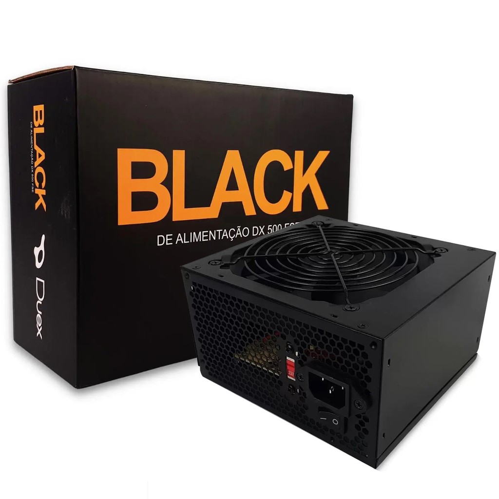 Fonte Duex BLACK 500FSE 500W PFC Ativo Ventilador 120mm Compacta e Silenciosa