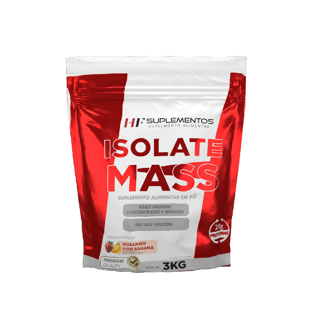 Hipercalórico Isolate Mass Morango Banana 3KG Em Pó HF Suplementos – Energia, Massa Magra e Suplemento Nutritivo!