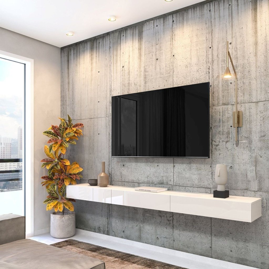 Rack Suspenso para TV até 75 Polegadas 200cm 3 Portas MDF Off White Dior Off White em Oferta na Shopee