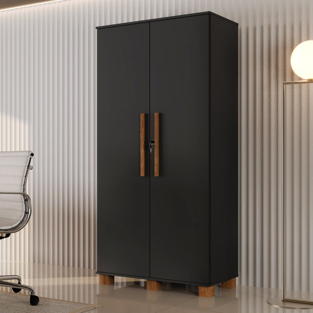 Armário para Escritório Multiuso 2 Portas com Chave 100% MDF Dacar  Preto em Oferta na Shopee