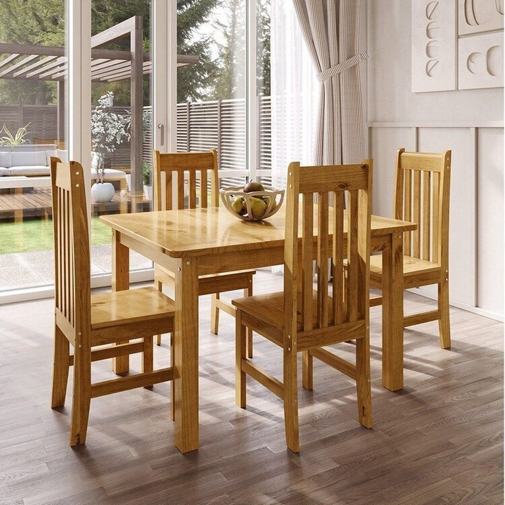 Conjunto Sala de Jantar Mesa 120cm Retangular e 4 Cadeiras 100% Madeira Maciça Essen Espresso Móveis 4