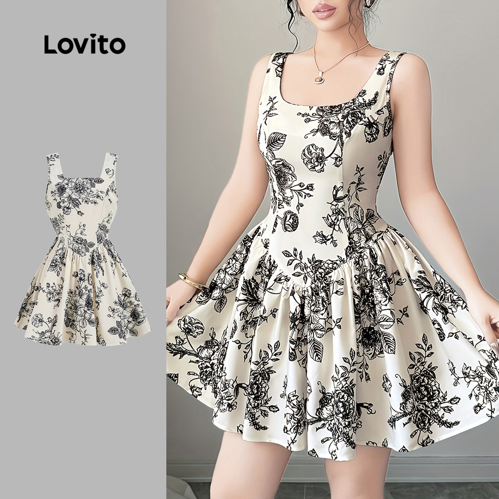 Lovito Vestido Boho com Flores Estrutura de Linha Vestido de Primavera/verão para mulheres L155ED1508 em Oferta na Shopee