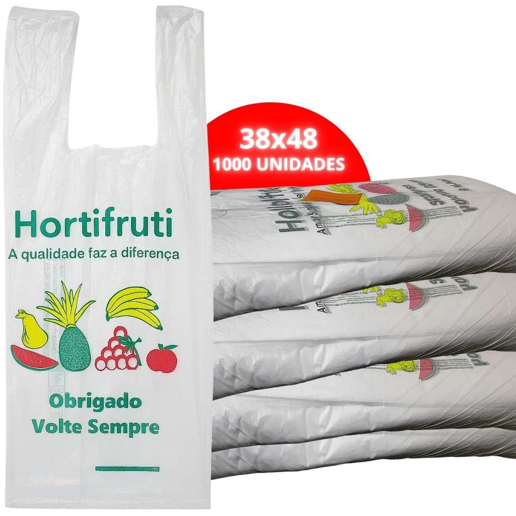 Sacola hortifruti 38X48 Branca Estampada Multiuso Sacolinha Mercado Com 1000 Unidades