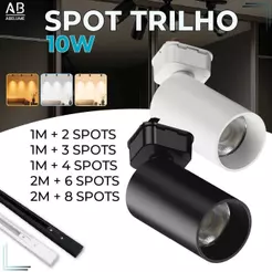 Trilho Spot LED para trilho eletrificado + Trilho + Conector Tubinho Preto e Branco 10W Bivolt