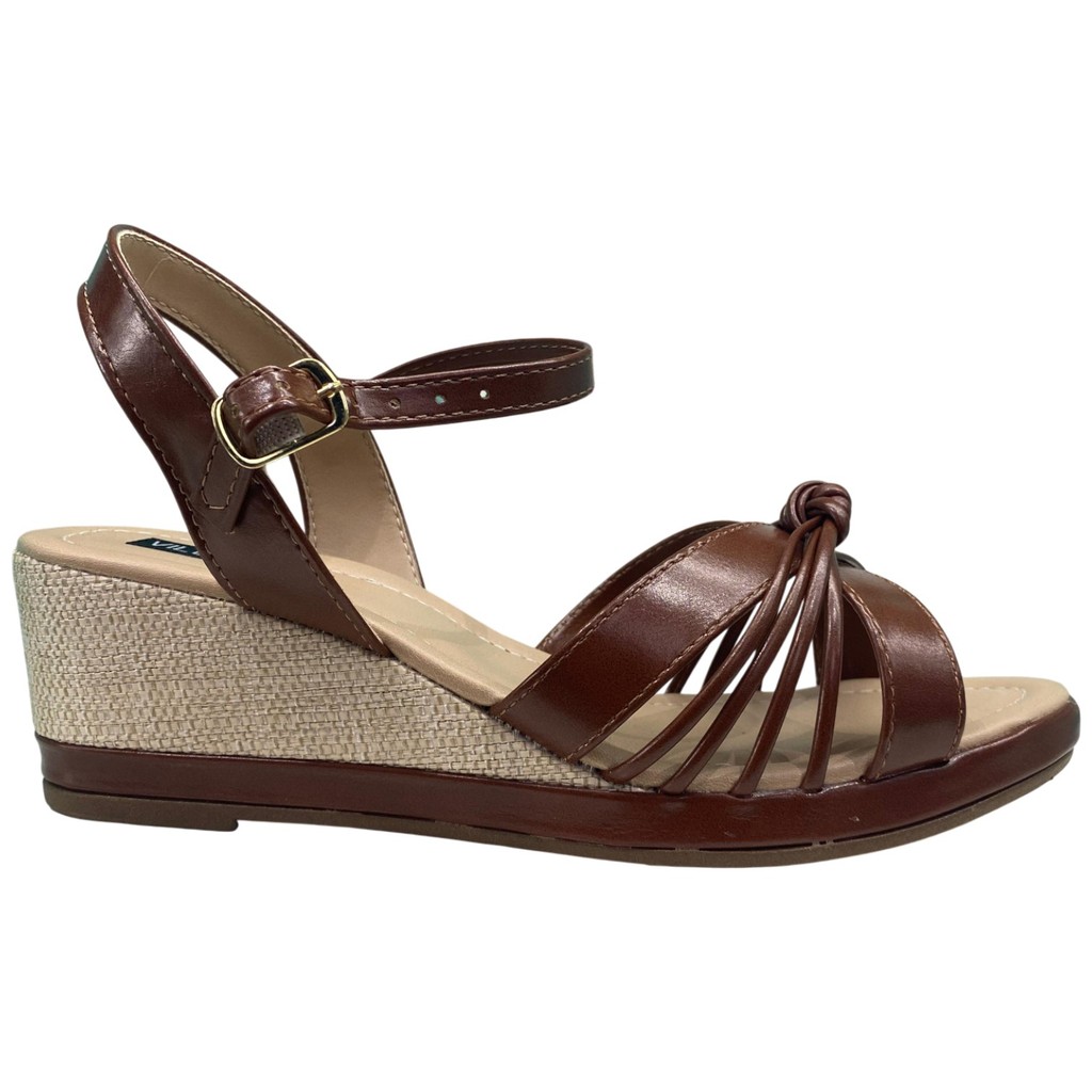 Sandália Casual Feminina Villa Rosa Salto Anabela Palha Nó