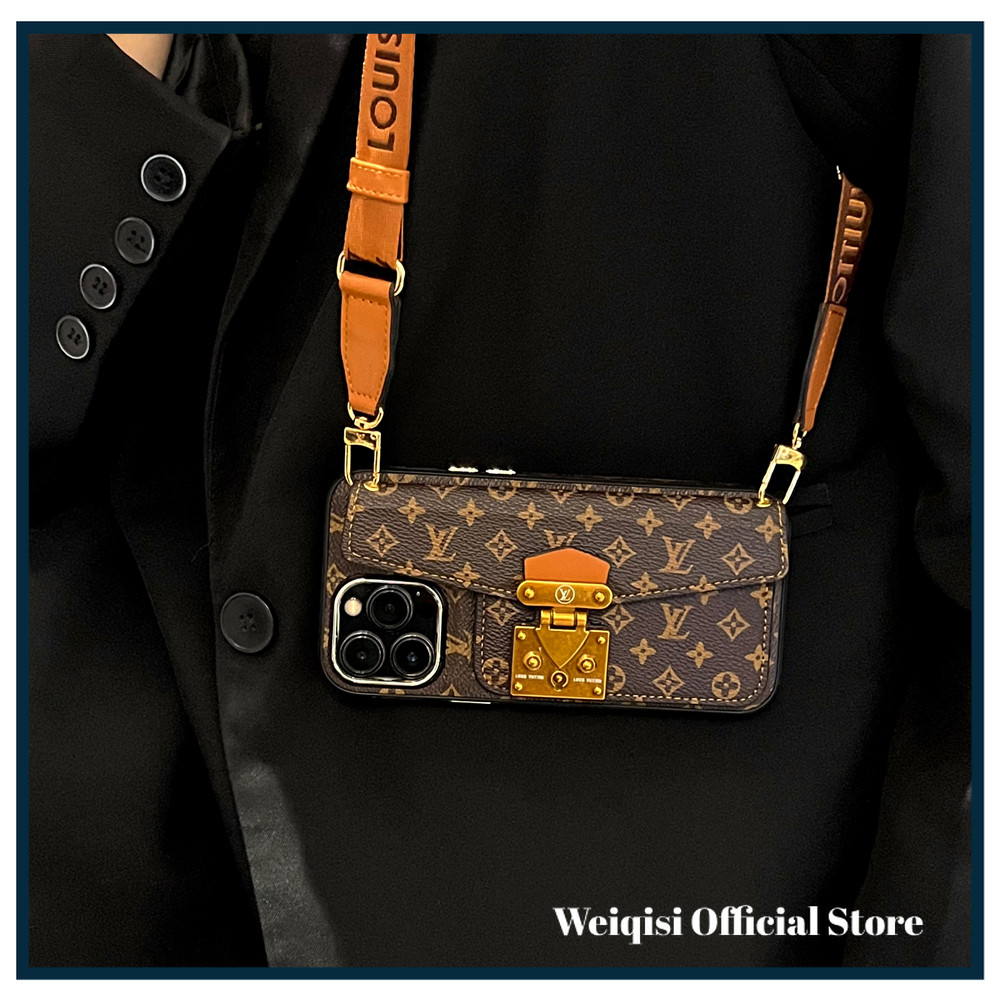Capa Crossbody Com Trava Geométrica Premium Para iPhone 17 Pro Max 17 Air/16/15/14/13/12/11 De Couro Alça Removível