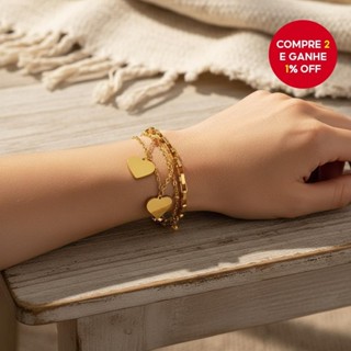 Pulseira de Ouro ou Prata Fashion em Aço Inoxidável com Coração Elegante Bracelete com Pingente Romântico em Oferta na Shopee
