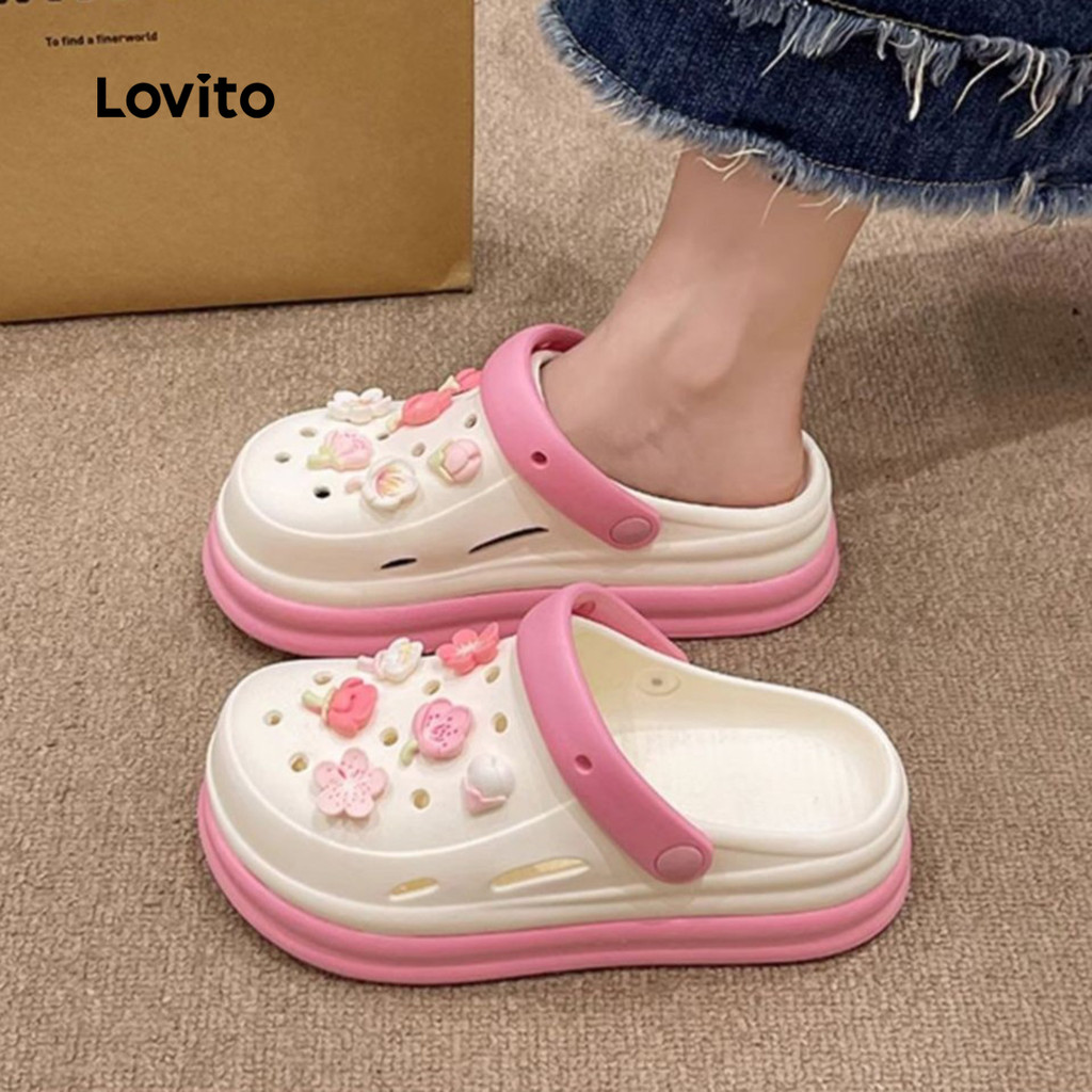 Lovito Sandálias Planas Fofas de Dopamina para Todas As Estações Sandálias Planas Rosadas para Mulheres LFA87075 em Oferta na Shopee