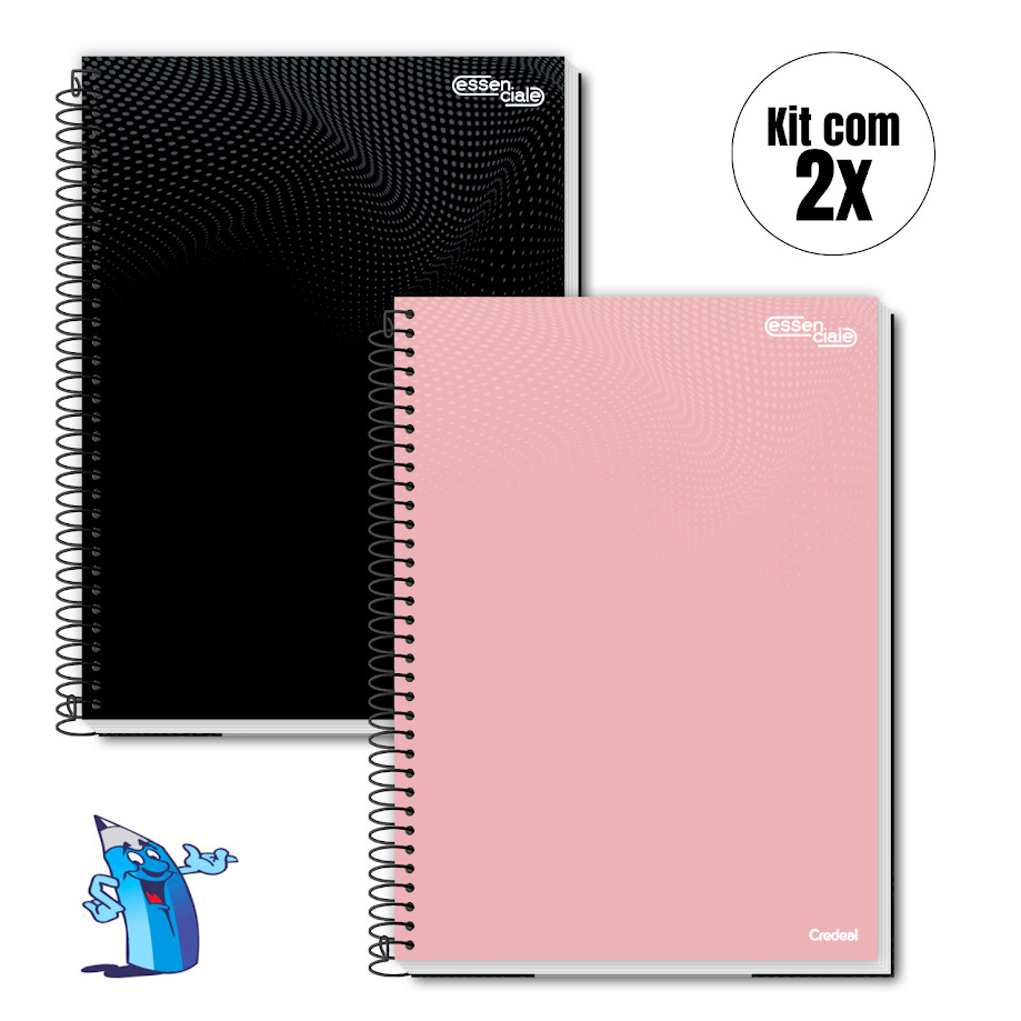 KIT COM 2 CADERNOS 20 MATERIAS UNIVERSITÁRIO COR ÚNICA ESSENCIALE 280 FOLHAS ESPIRAL CREDEAL