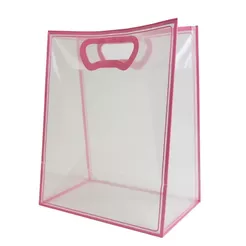 Sacola Transparente Fosca Pvc Alça Plana Rosa Claro - 40x30x12cm - 1 unidade - Cromus - Rizzo