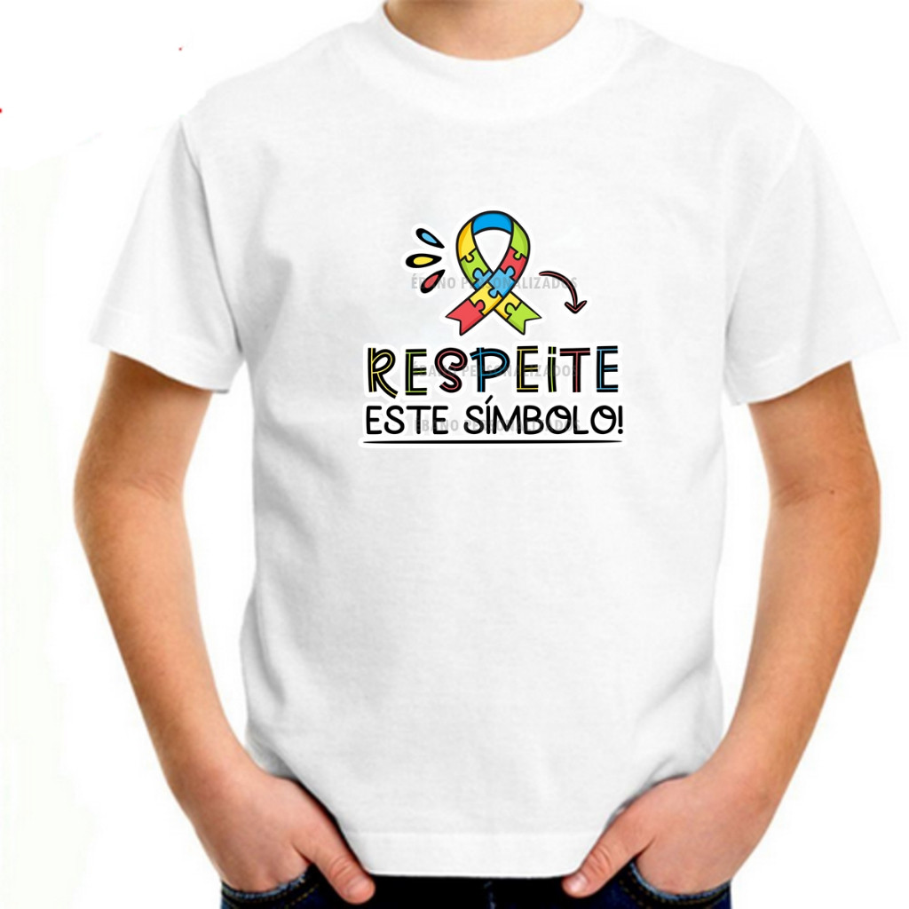 Camiseta Algodão 30.1 infantil autismo laço respeite este símbolo eu sou autista tea tdah Premium Envio Rapido